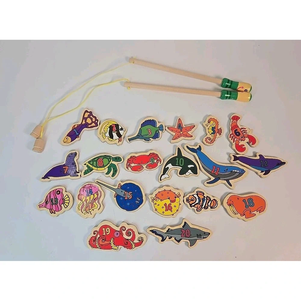 Magnetic Wooden Fishing Game Alphabet & Numbers‎ Fish Catching Montessori